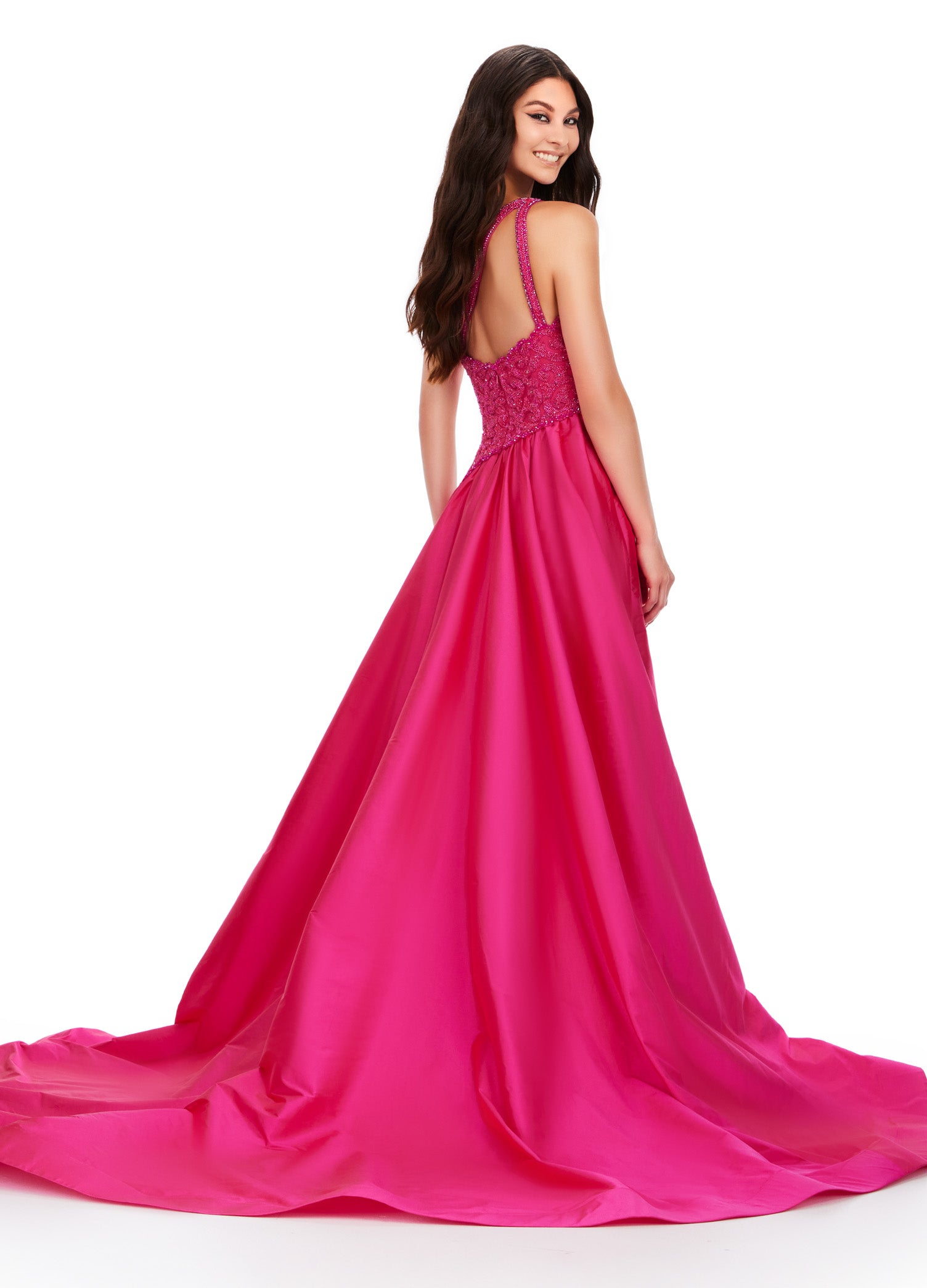 Vibrant Fuchsia One-Shoulder Ball Gown with Beaded Bodice