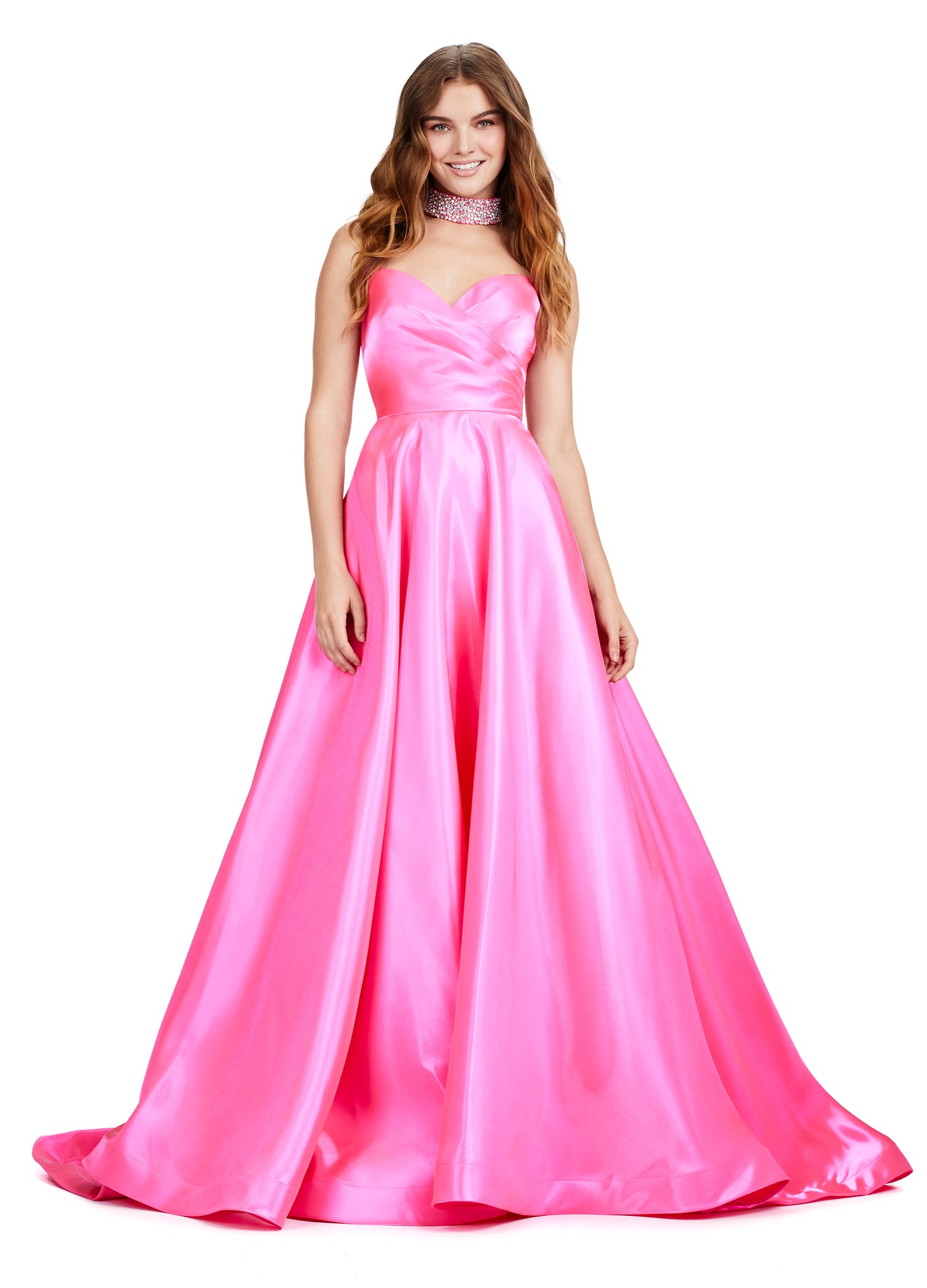 Elegant Pink strapless ball gown with sweetheart neckline, perfect for formal occasions or weddings.