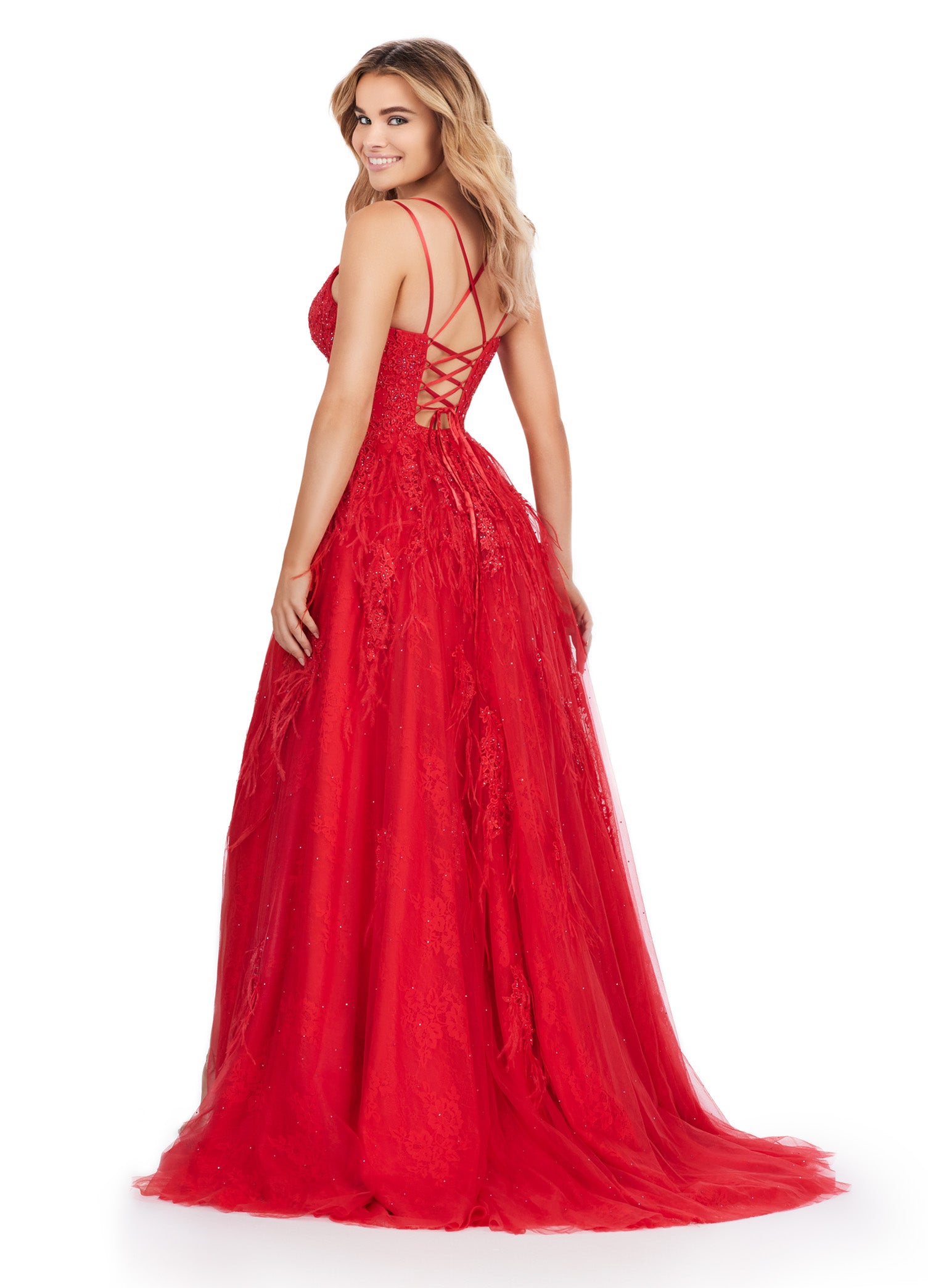 Dramatic Red Lace Gown with Thigh-High Slit | Luxury Evening Dress