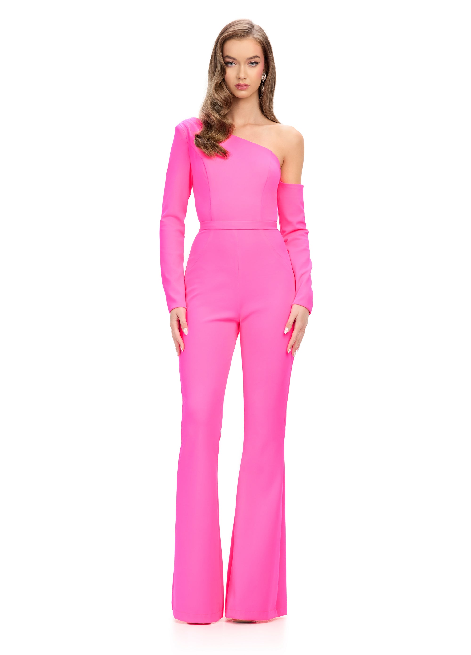 One-Shoulder Hot Pink Jumpsuit with Flared Legs | Bold and Stylish Statement Piece for Evening Events