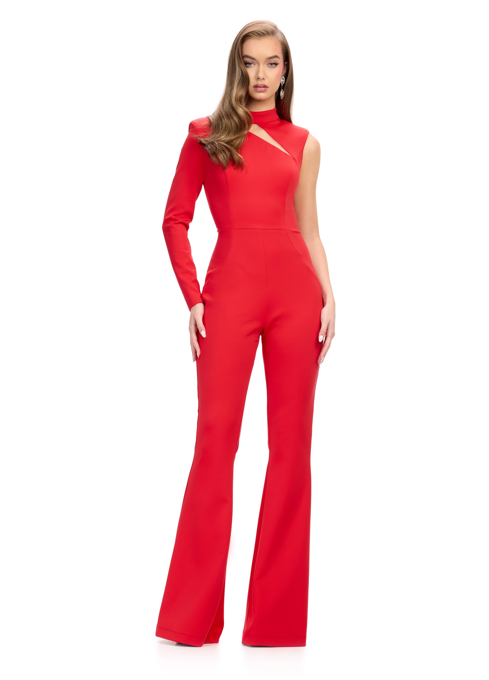 One-Shoulder Jumpsuit With Cut-Out Detail And Flared Legs

