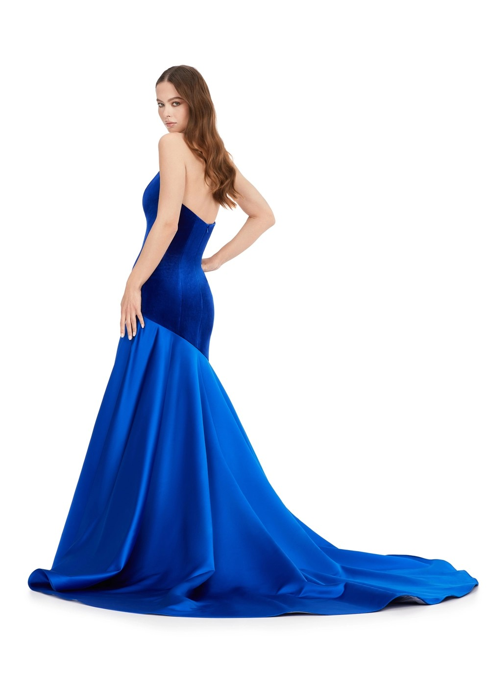 Strapless Royal Blue Mermaid Gown with Velvet Bodice | Luxury Evening Dress for Women