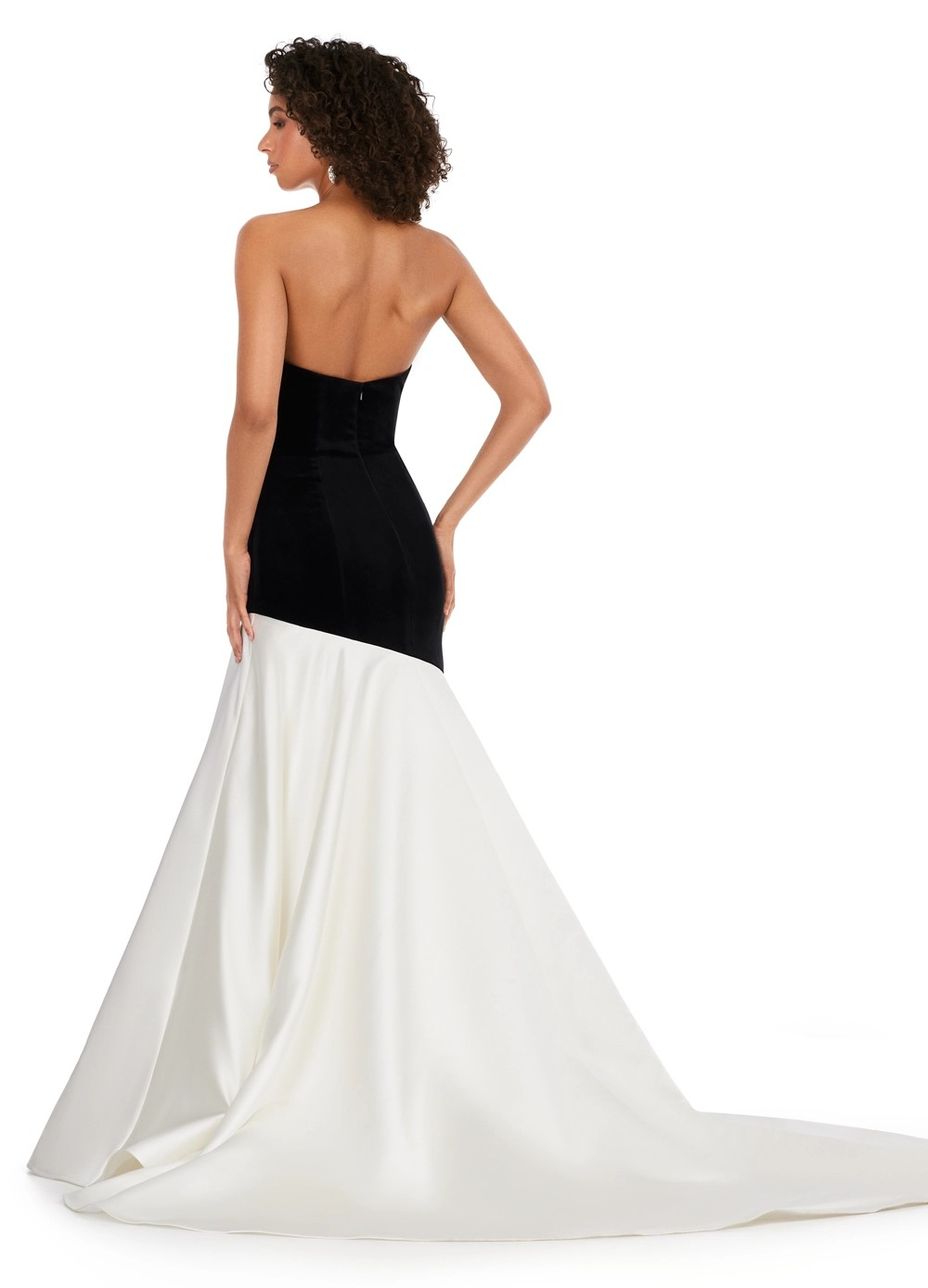 Strapless Black & White Mermaid Gown with Velvet Bodice | Luxury Evening Dress for Women