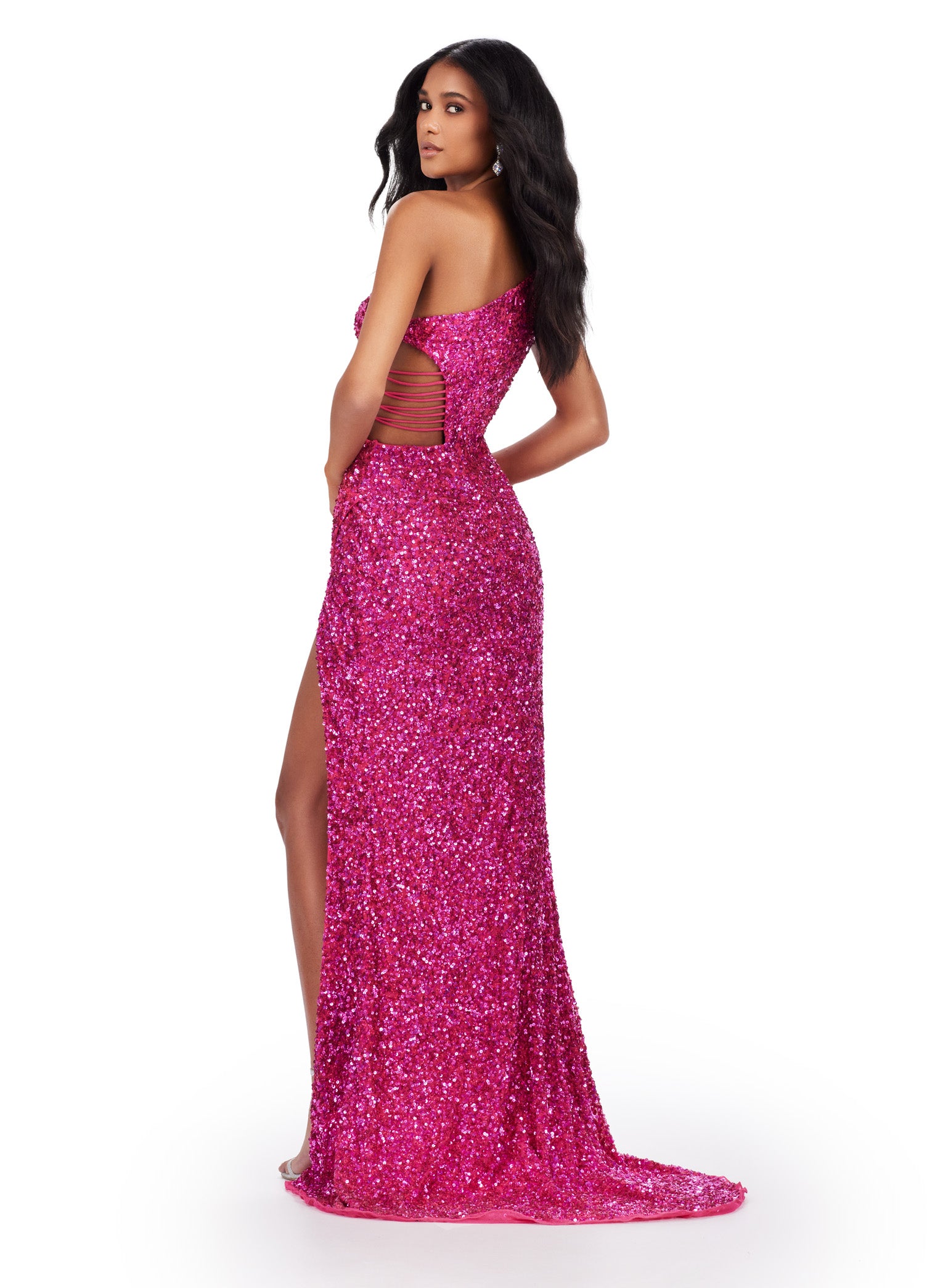 Zafira ASHLEYlauren Dress | Pink Cut Out One Shoulder Sequin Evening Gown