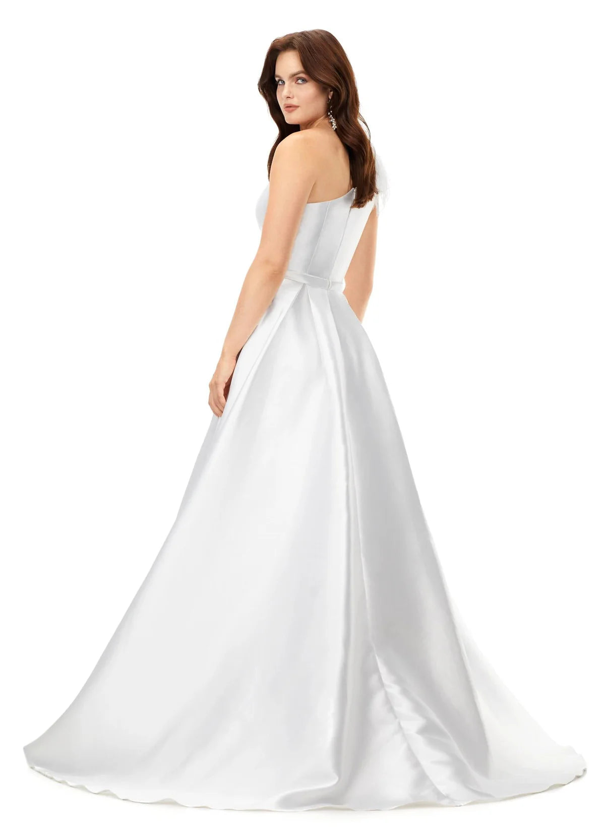 Back View - One-Shoulder White Ball Gown with Feather Detail | Elegant and Timeless Dress for Formal Events