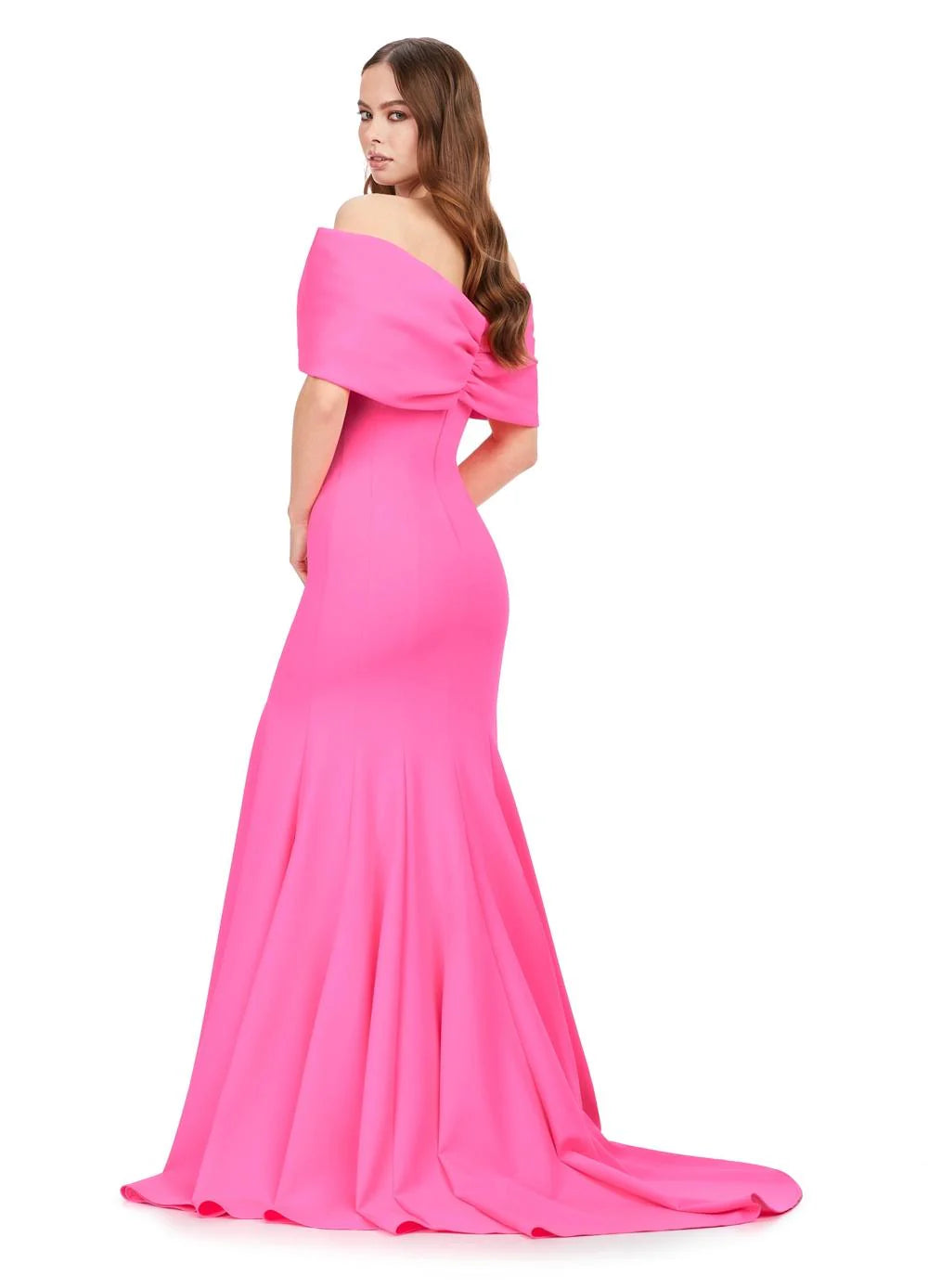 Back View - Off-Shoulder Gown With Oversized Bow Detail And Thigh Slit