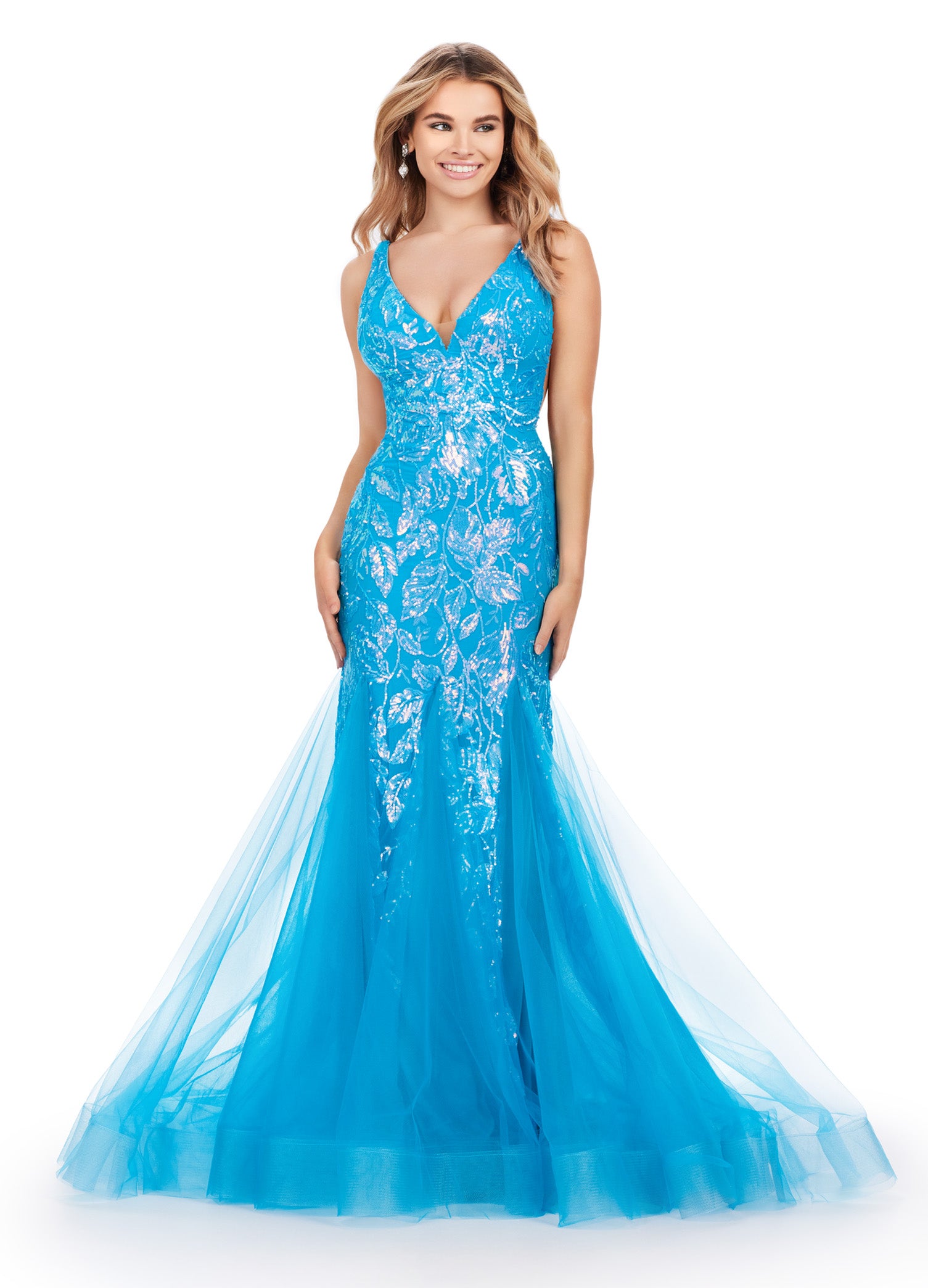 Vibrant Blue Lace and Tulle Mermaid Gown | Luxury Eveningwear for Women