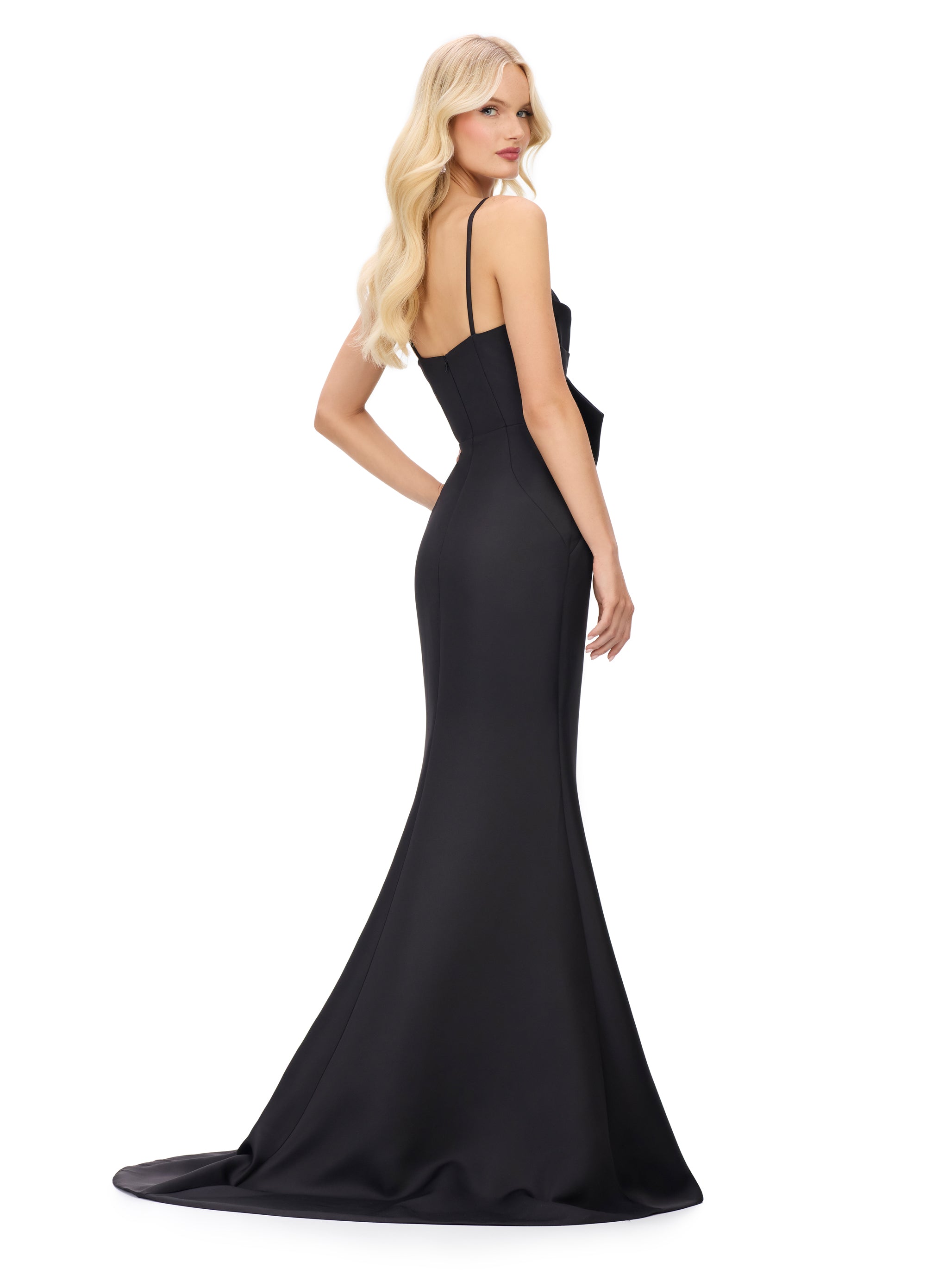 Back View - Elegant Black Gown with Oversized Bow Detail and Mermaid Silhouette | Timeless Formal Evening Dress