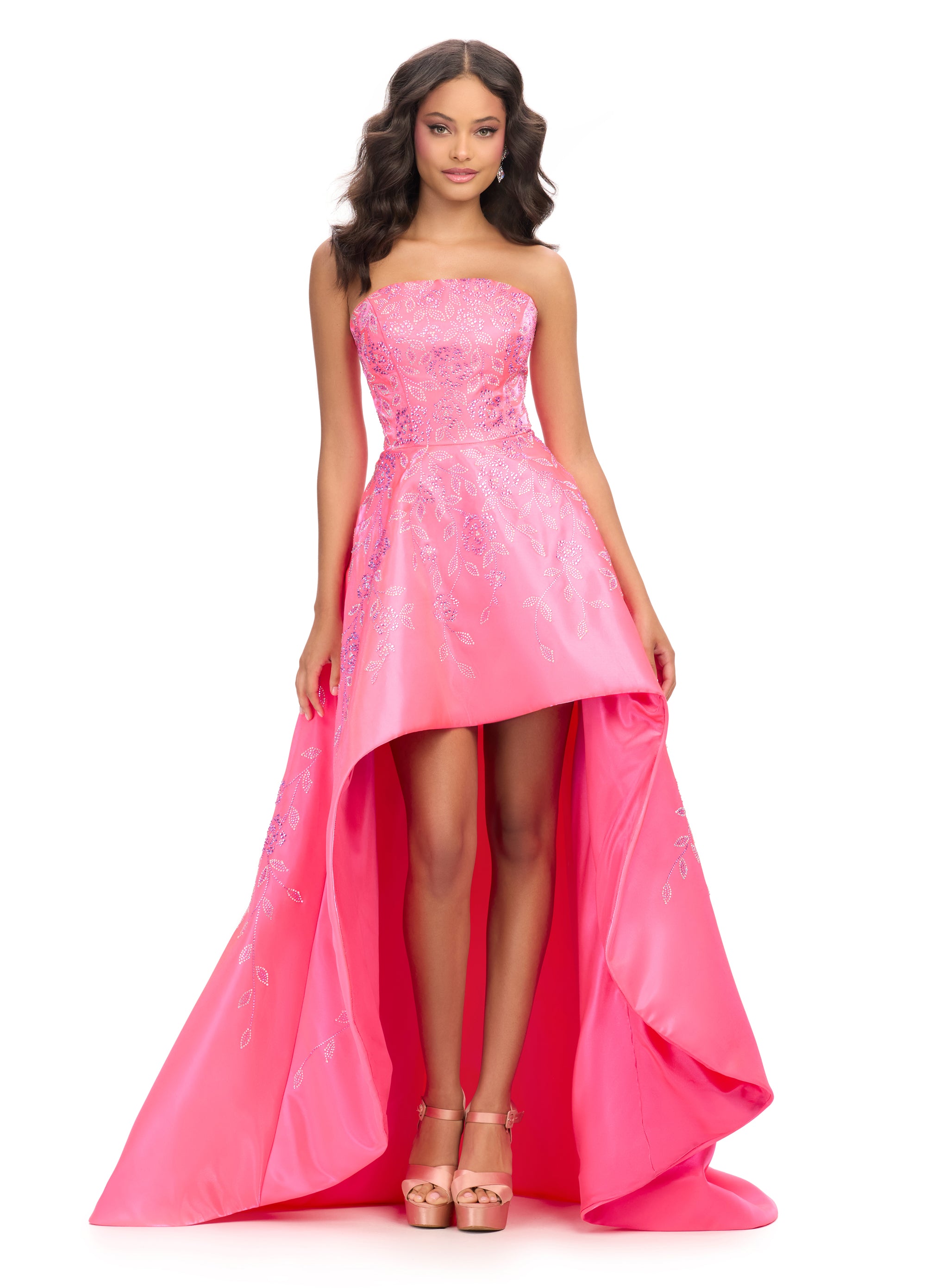 Strapless High-Low Pink Gown with Embellished Bodice | Playful and Elegant Dress for Special Occasions