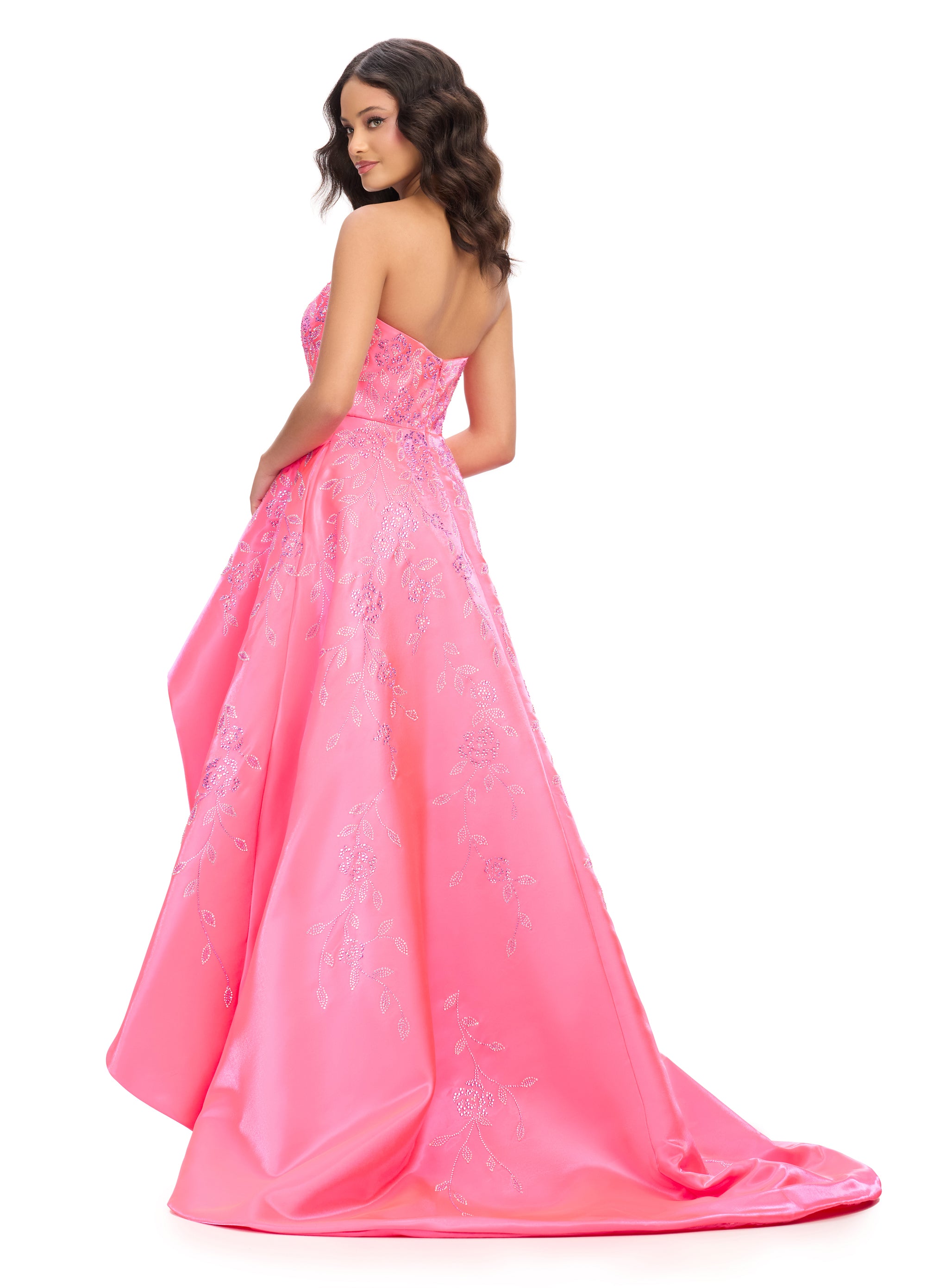 Back view | Strapless High-Low Pink Gown with Embellished Bodice | Playful and Elegant Dress for Special Occasions