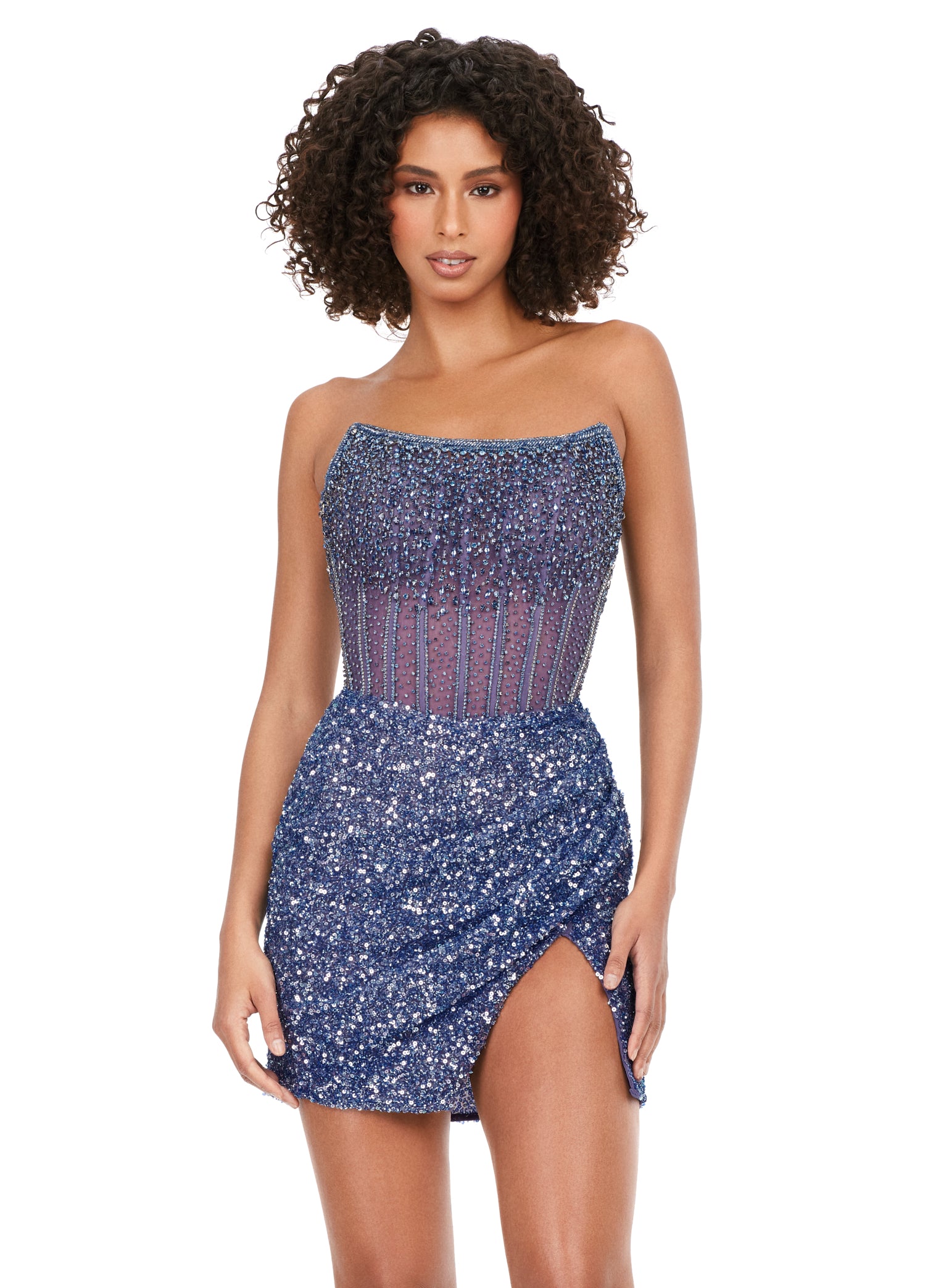 Stunning Periwinkle Beaded Mini Dress - Ashley Lauren | Naked Dresses | Free Worldwide Shipping