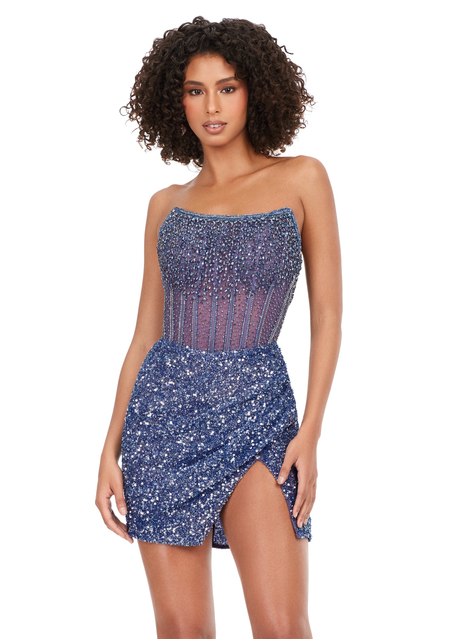 Stunning Periwinkle Beaded Mini Dress - Ashley Lauren | Naked Dresses | Free Worldwide Shipping