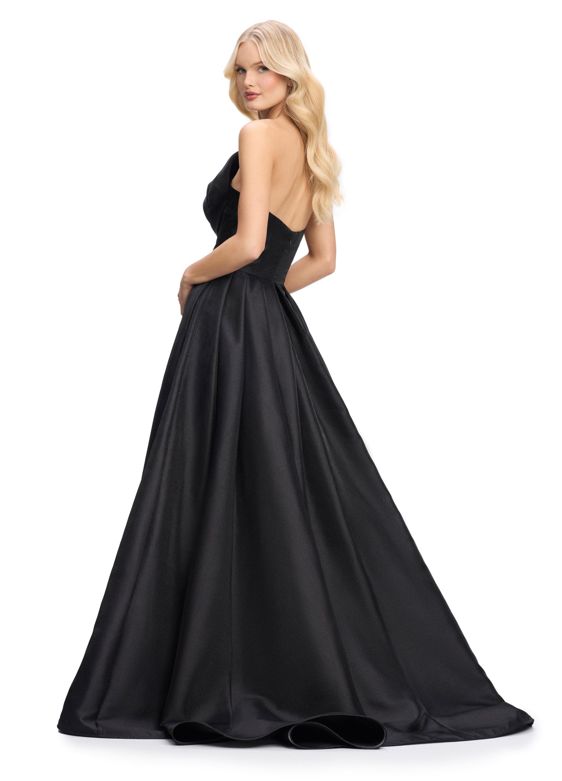 Delilah ASHLEYlauren Gown | Black Twisted Bow Bodice, Ball Gown With Slit.