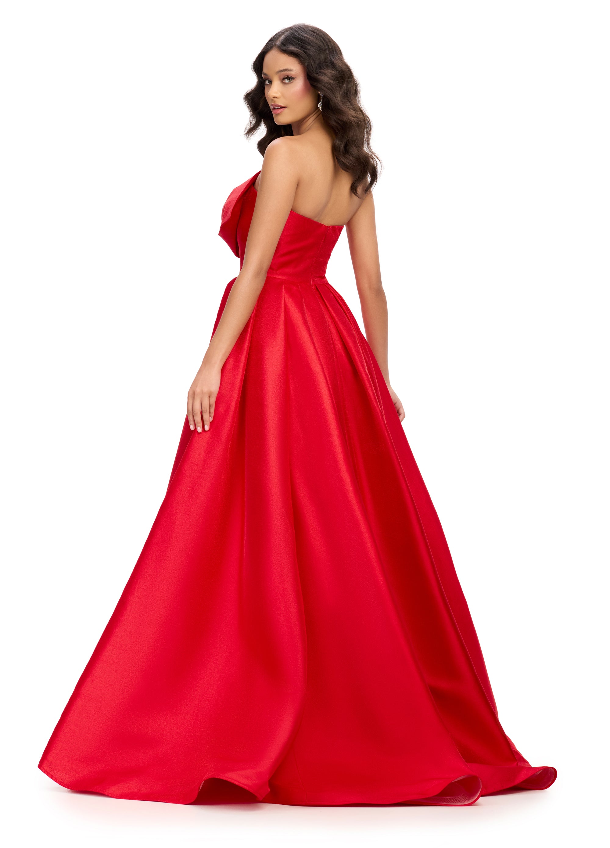 Delilah ASHLEYlauren Gown | Back View Twisted Bow Bodice, Ball Gown With Slit