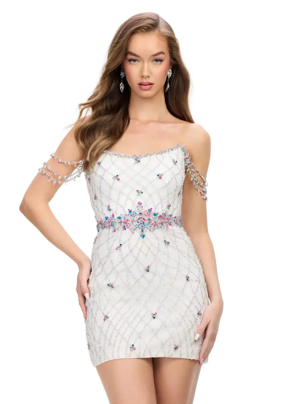 Embellished Off-Shoulder Mini Dress with Beaded Straps | Stunning Party Dress for Glamorous Occasions