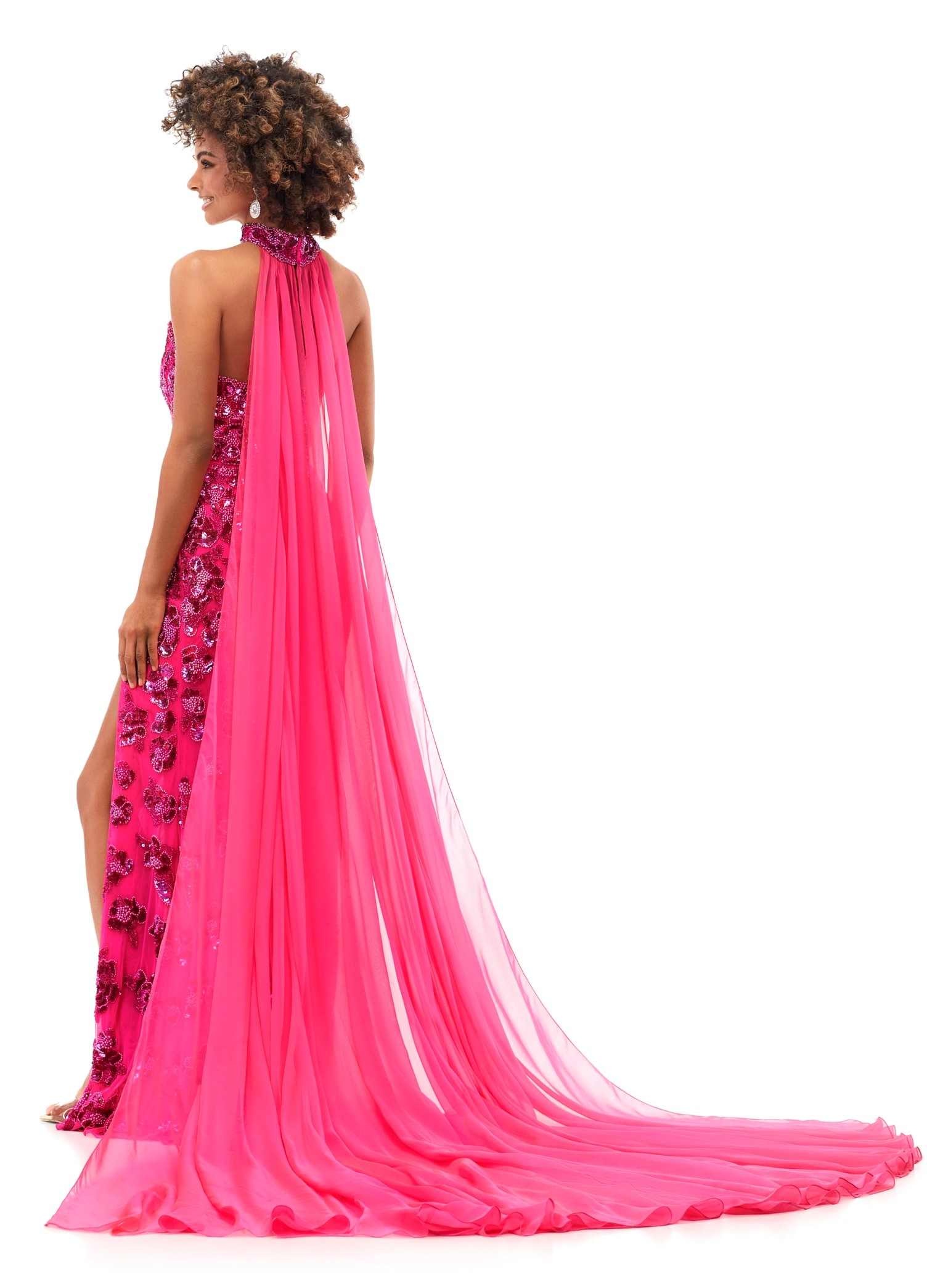 Cristal ASHLEYlauren Gown | Pink Strapless Sequin Gown With Slit & Cape Choker