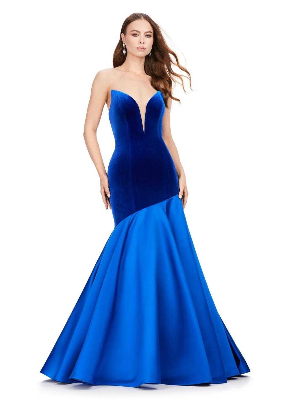 Strapless Royal Blue Mermaid Gown with Velvet Bodice | Luxury Evening Dress for Women