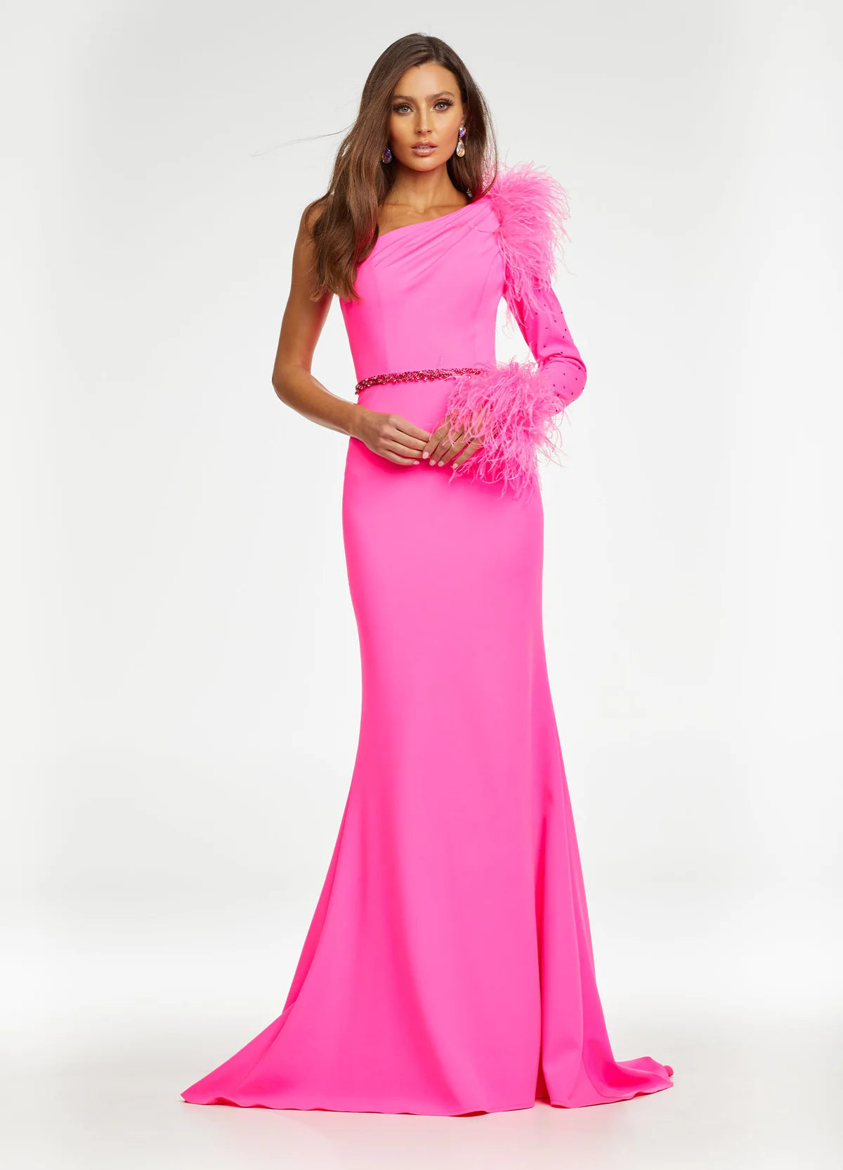 Video - Hot Pink Isla Gown, Ashley Lauren Dress – Beaded Evening Dress with Sheer Bodice & Elegant Train